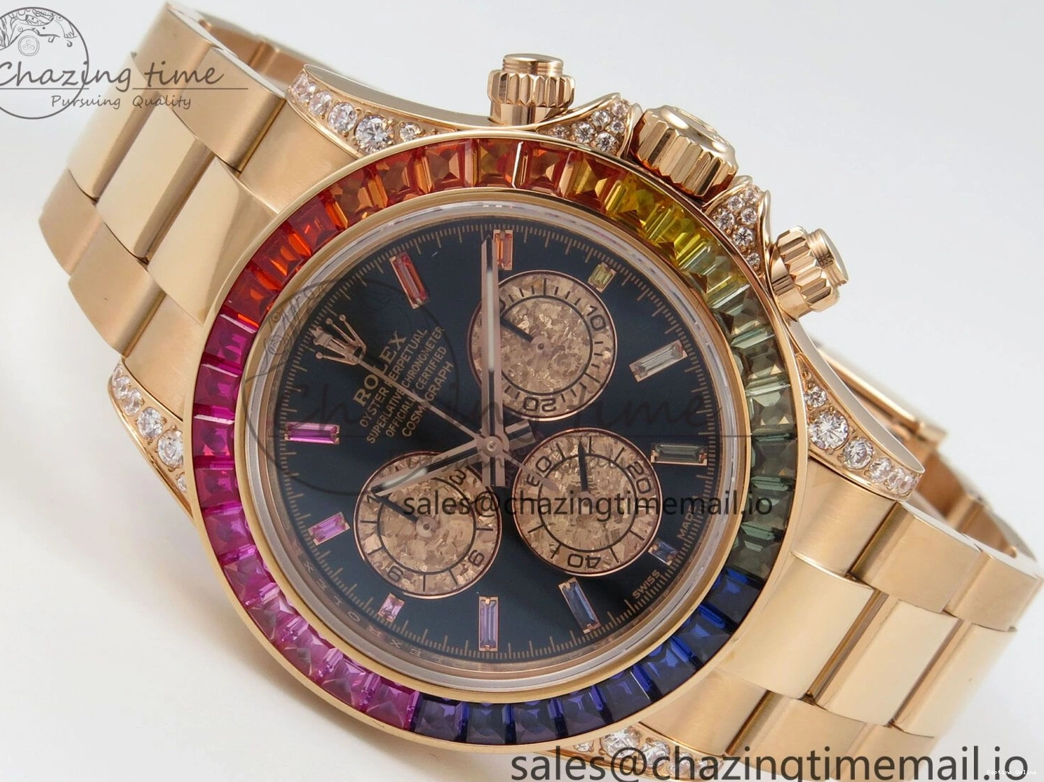 0203 FlexibleFit Daytona 116595 RBOW Rainbow IPKF Best Edition Black RG Dial on RG Bracelet DD 276